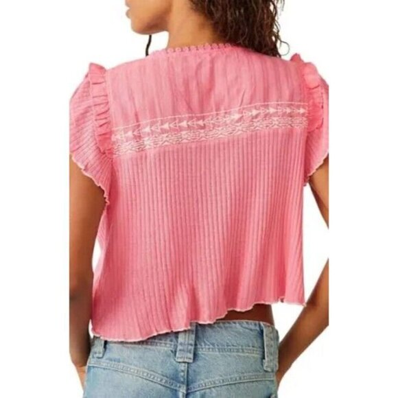 NEW FREE PEOPLE SARAFINA PEACH LEMONADE COMBO EMBROIDERED TASSEL TOP SZ MEDIUM - Picture 2 of 10